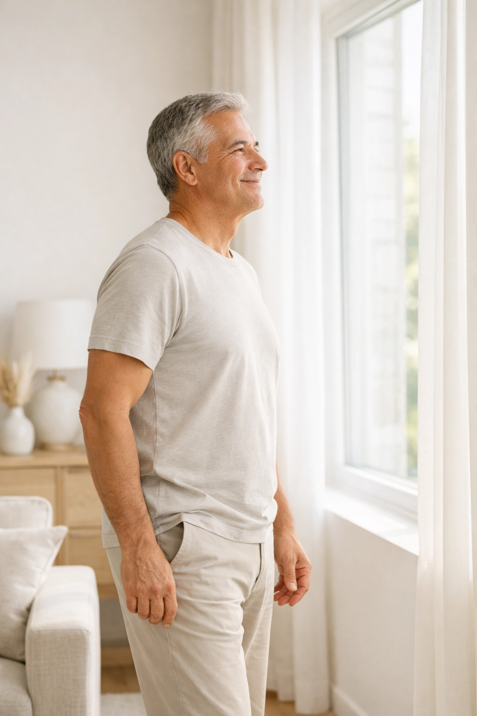 Man standing pain-free after sciatica relief, showcasing restored balance and emotional freedom from chronic back pain.