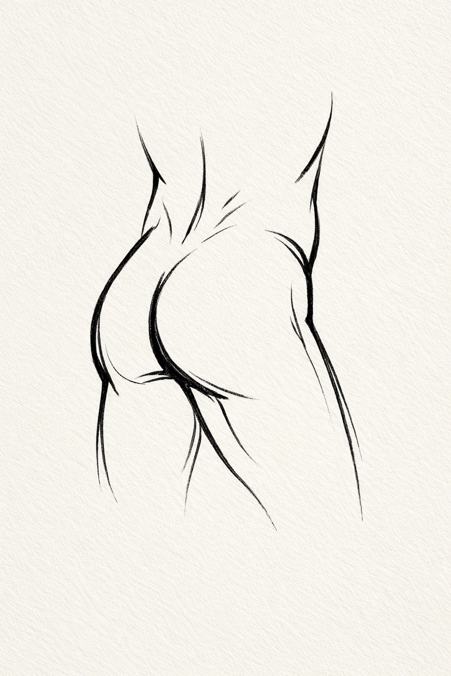 One-line ink sketch of a man’s bum and hip, showcasing the curves of male anatomy in art.
