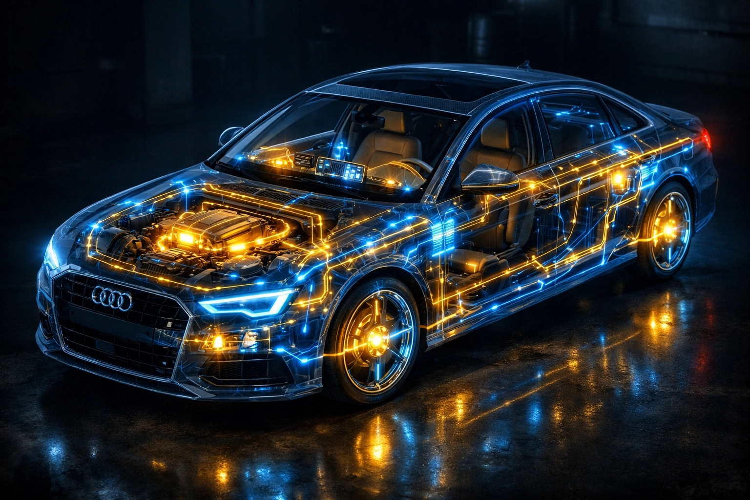 A modern Audi showing the complex digital network of computer systems required for accurate diagnostics.