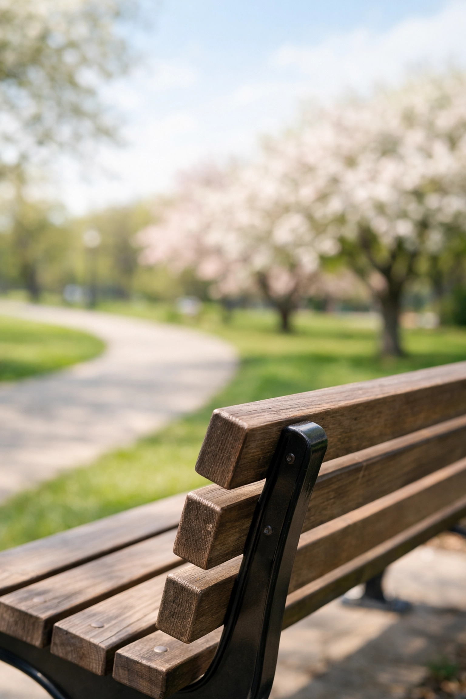 A peaceful park bench in a scenic Cleveland TN green space illustrating the City with Spirit vibe.