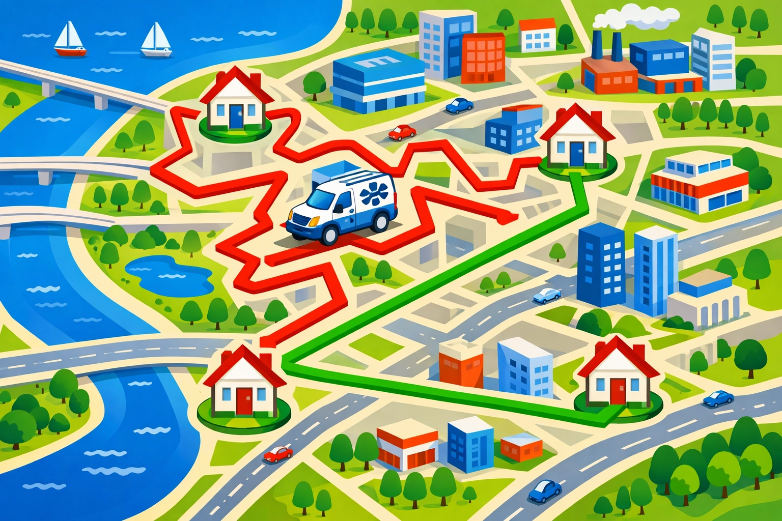 Inefficient plumber route planning with zigzag paths wasting fuel costs