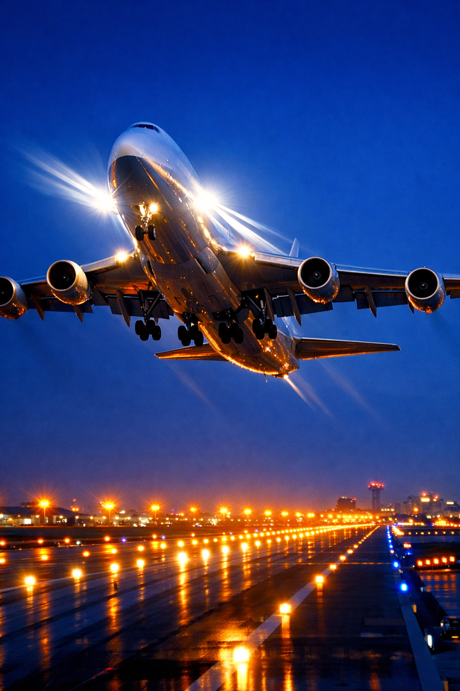 Global air freight cargo plane taking off from Houston to deliver international tech infrastructure.