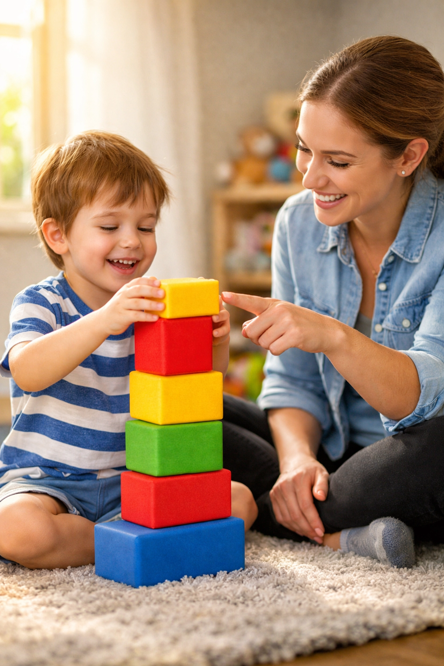 Child learning through play during ABA therapy session with RBT