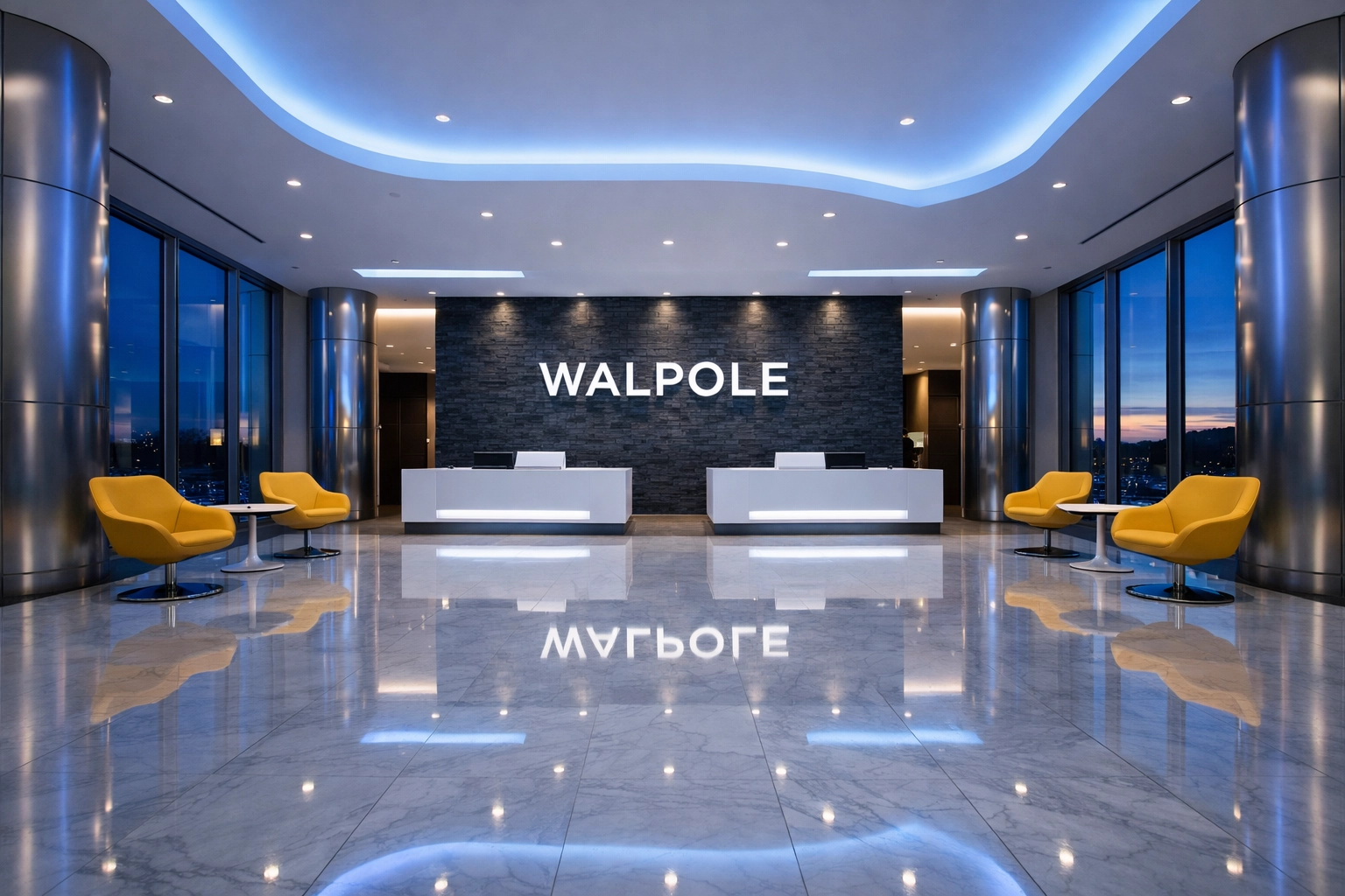 Spotless modern corporate lobby in Walpole showing professional commercial cleaning results.