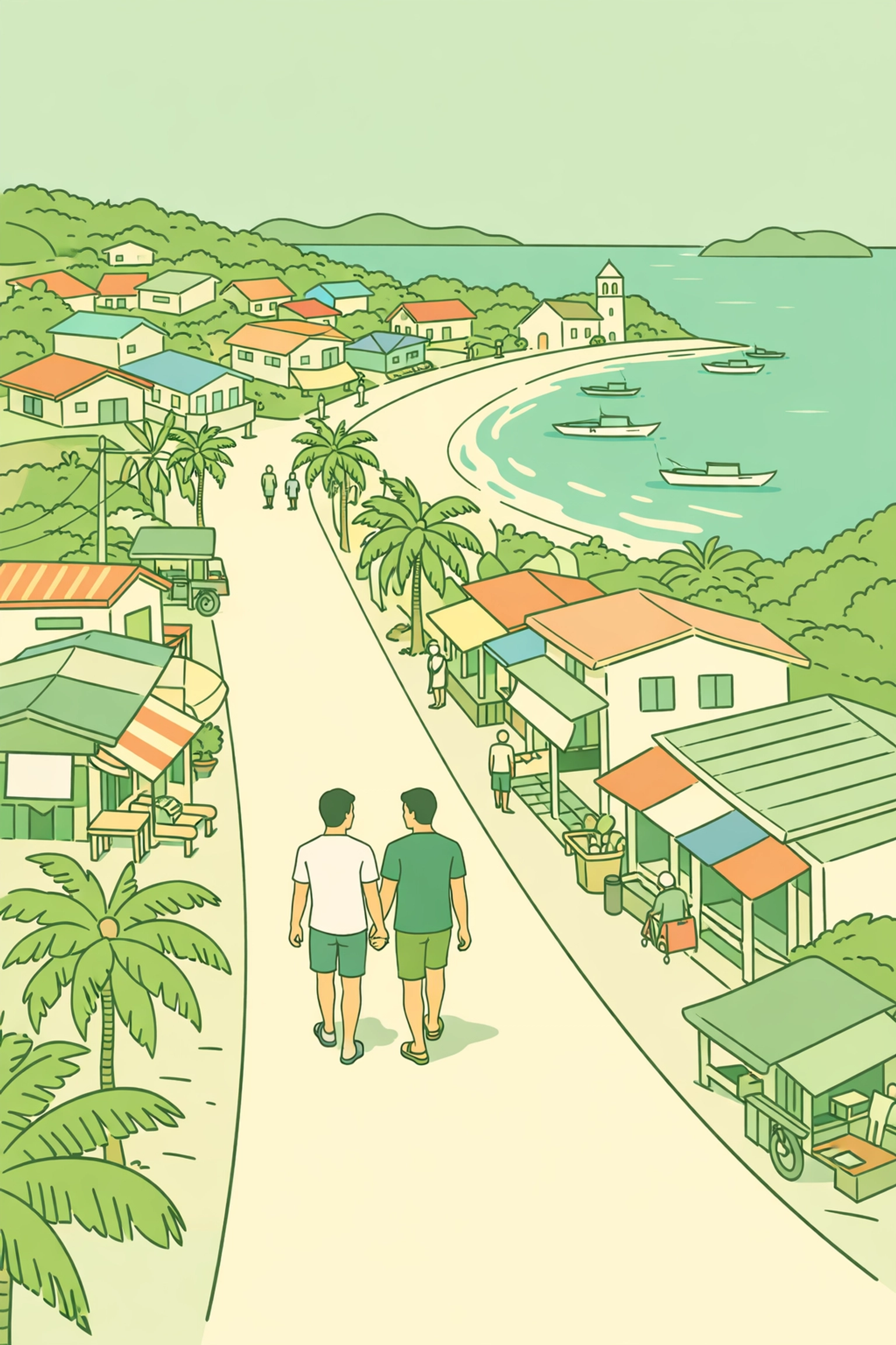 Gay couple walks hand-in-hand through progressive Philippine coastal town embracing openly gay life