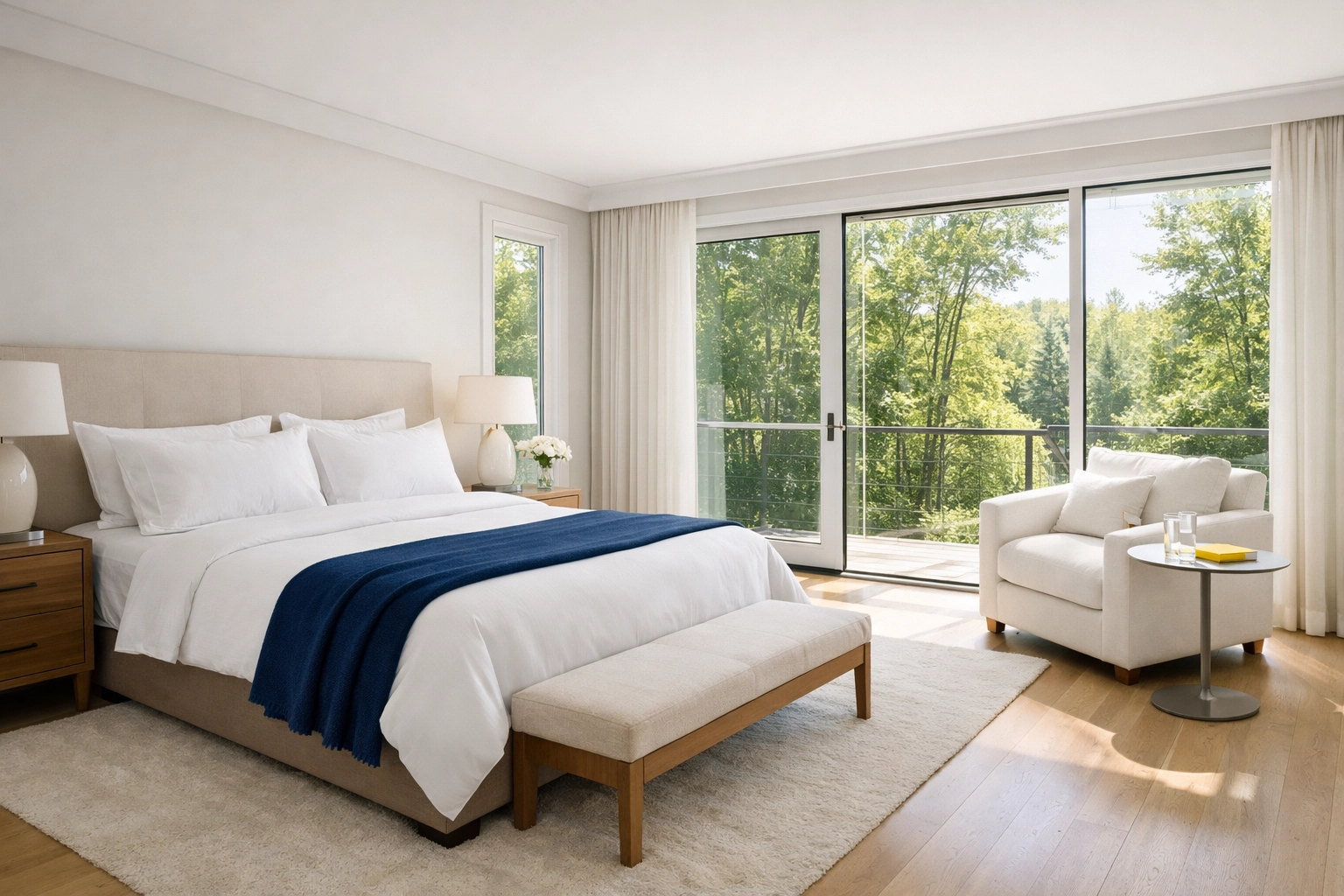 Immaculate master suite in a modern estate, highlighting expert luxury residential cleaning in Groton MA.