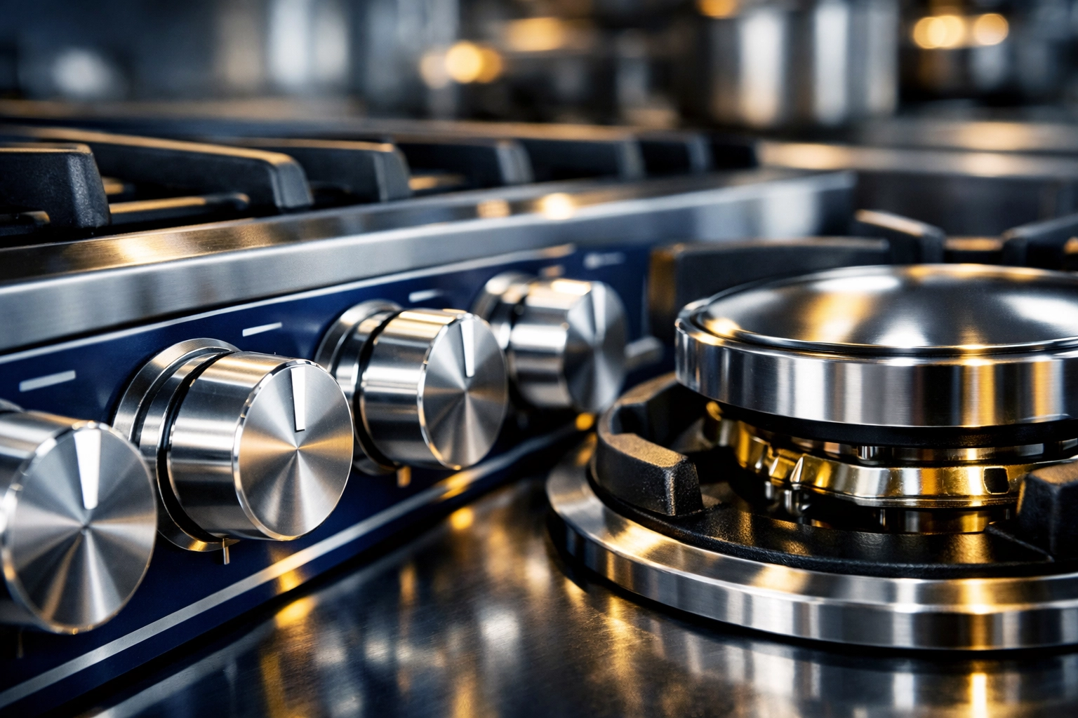 Deep cleaned commercial stove and oven burners featuring polished surfaces and precise equipment maintenance.
