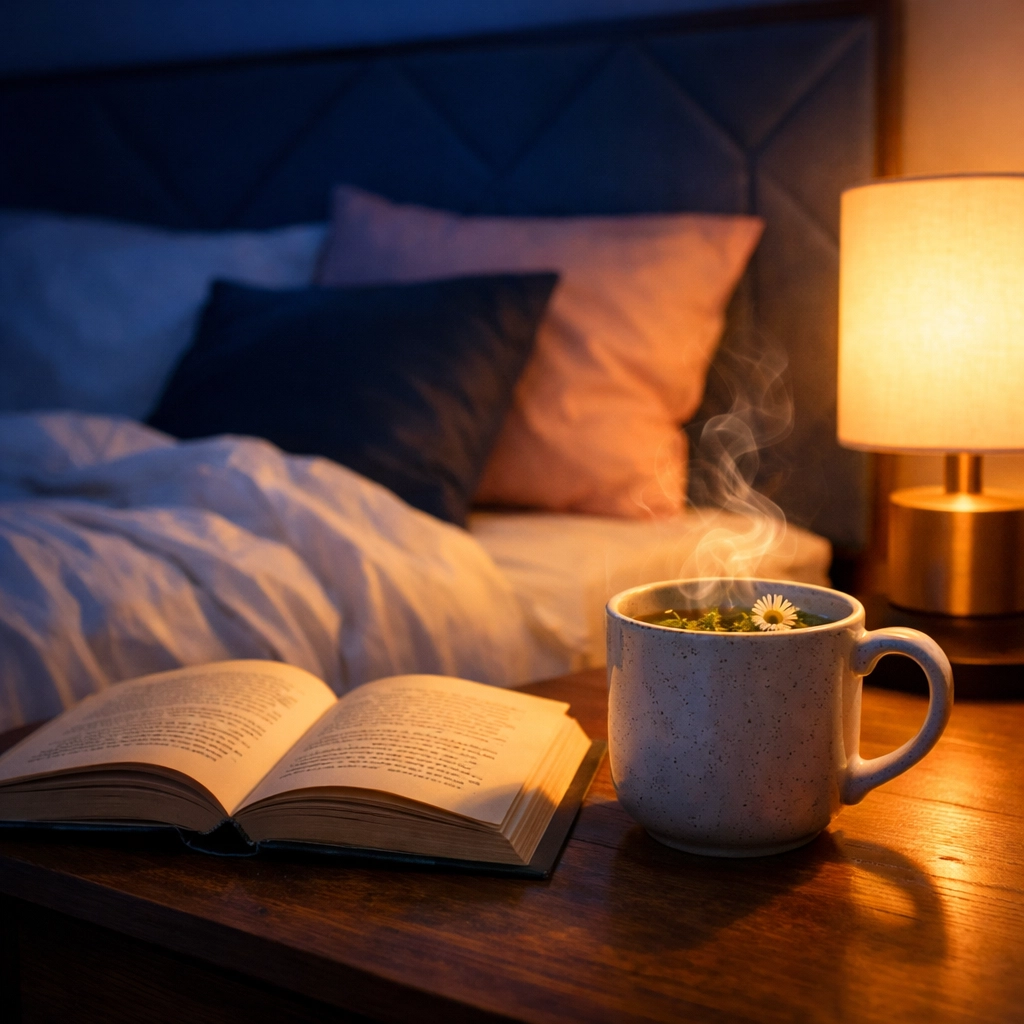 Bedside herbal tea for evening relaxation and better sleep routine