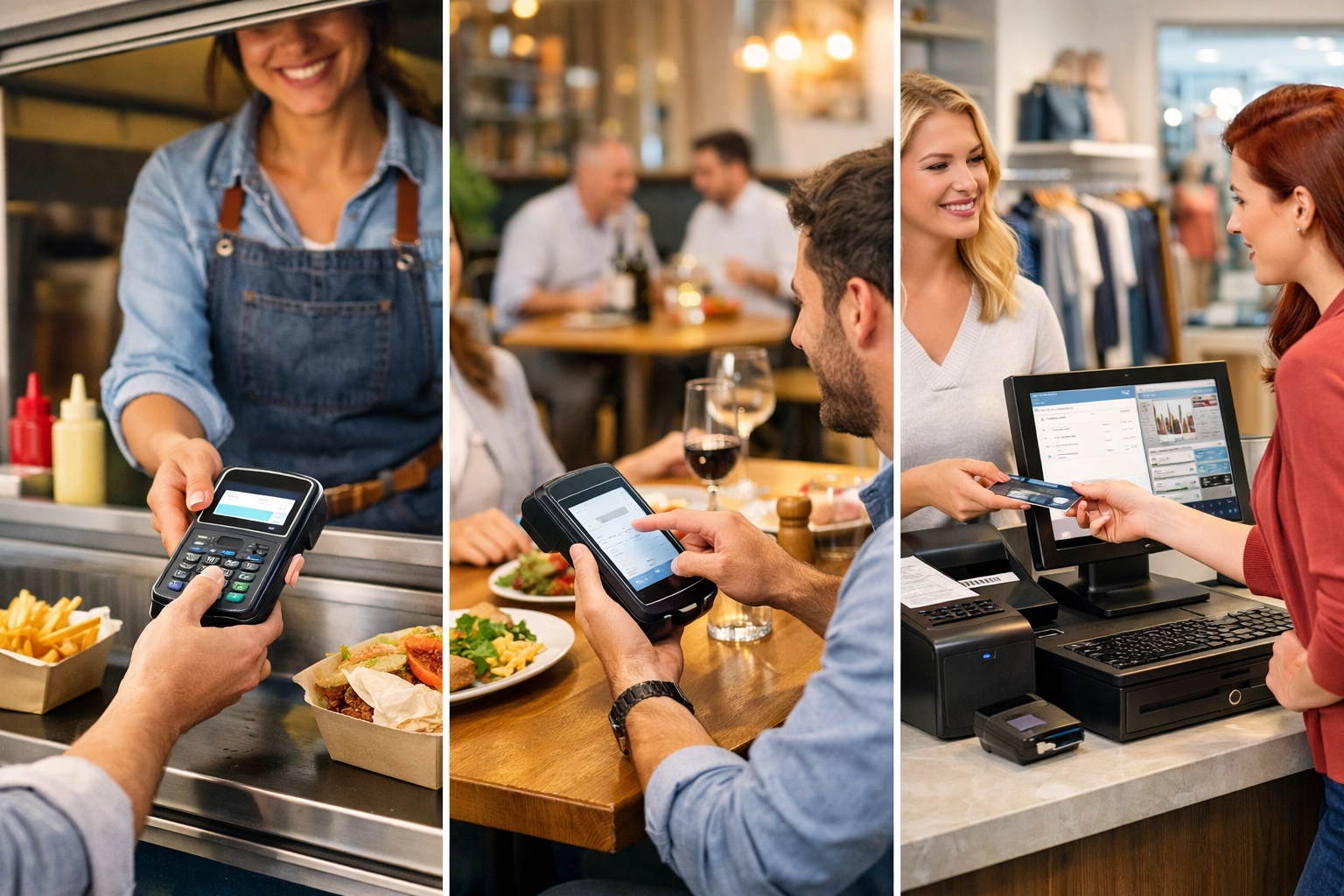 Different POS systems used in food truck, restaurant, and retail environments