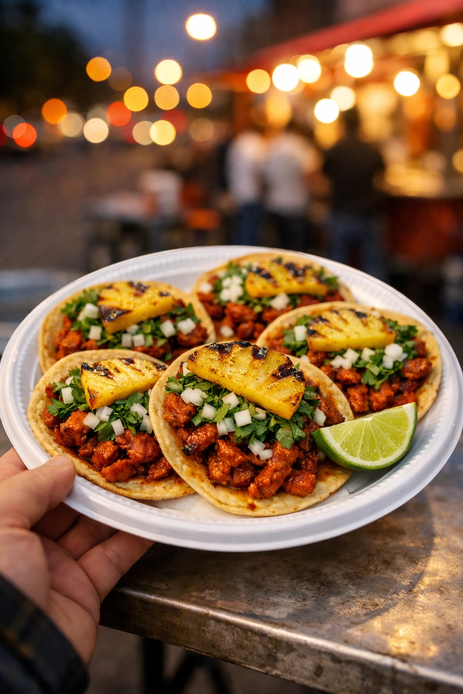 Delicious tacos al pastor with pineapple, showcasing the best cheap eats in Mexico City.
