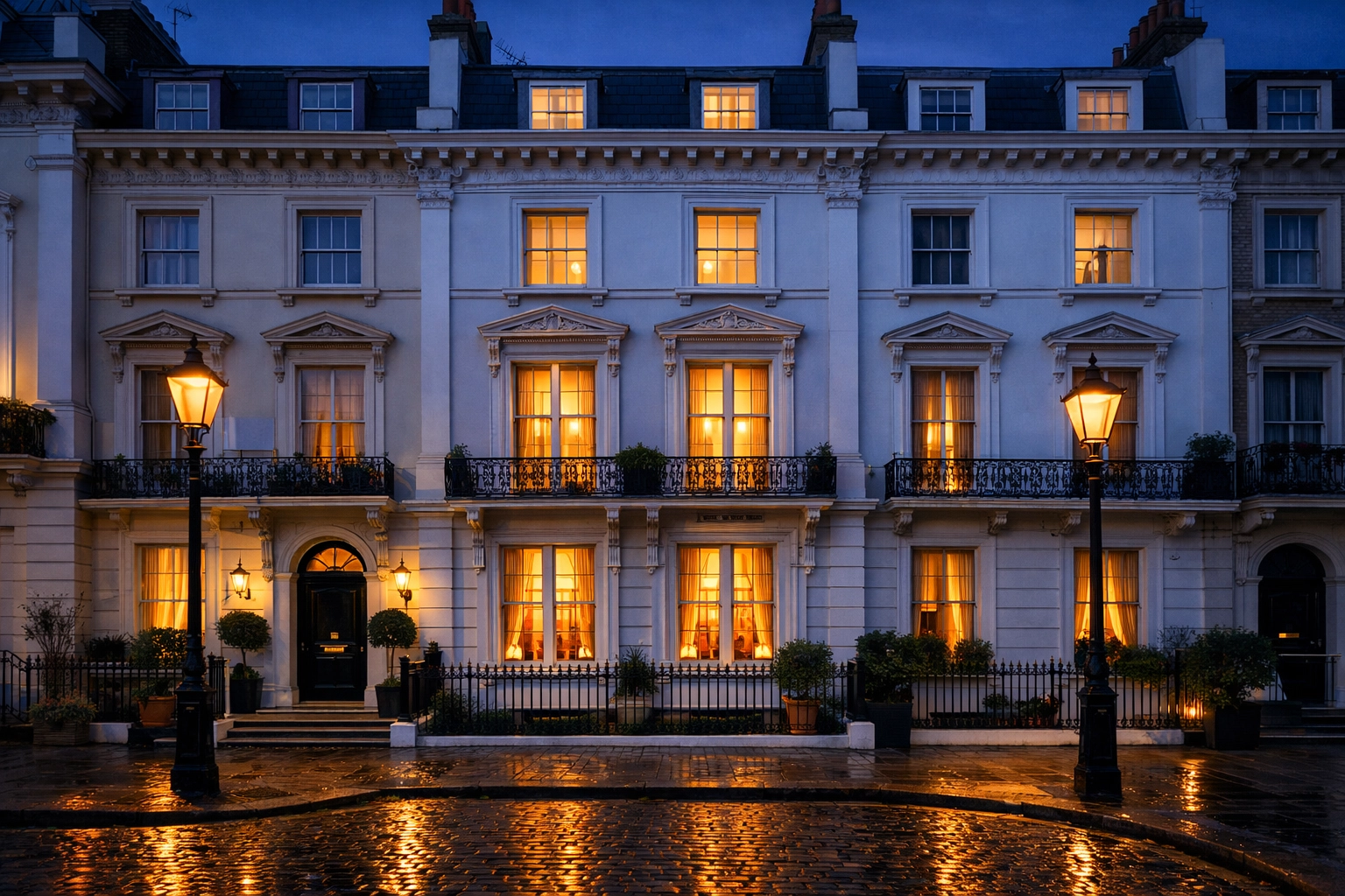 Victorian townhouses in a London conservation area showing original windows with secondary glazing.