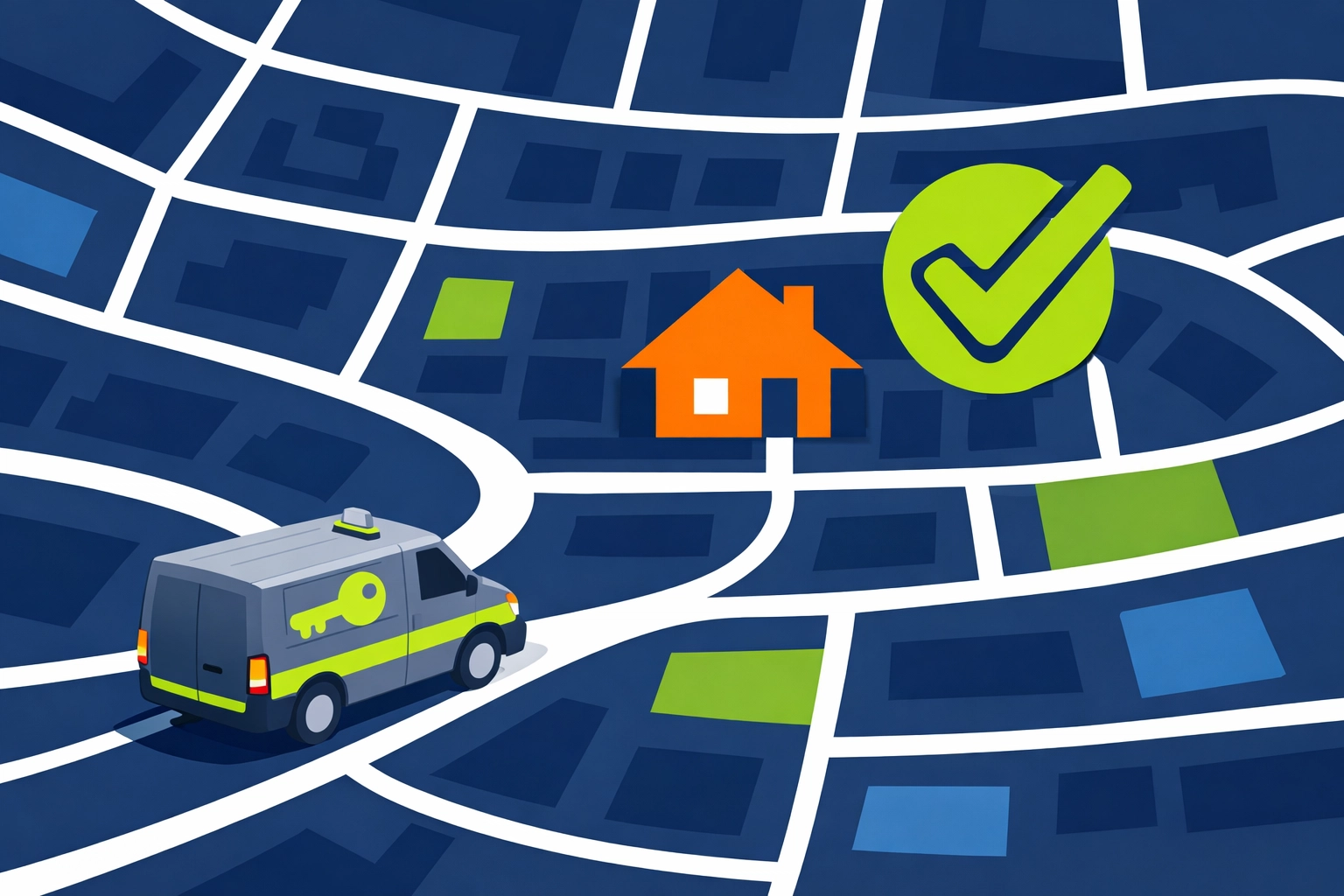 A verified locksmith near me navigating a Bristol street map to a residential house for lock repairs.