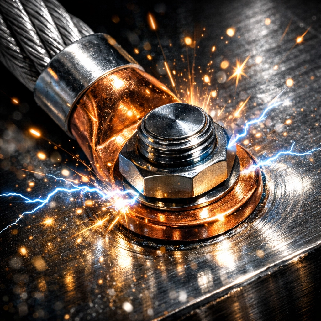 Proper amplifier ground wire connection with a ring terminal bolted to bare metal chassis.