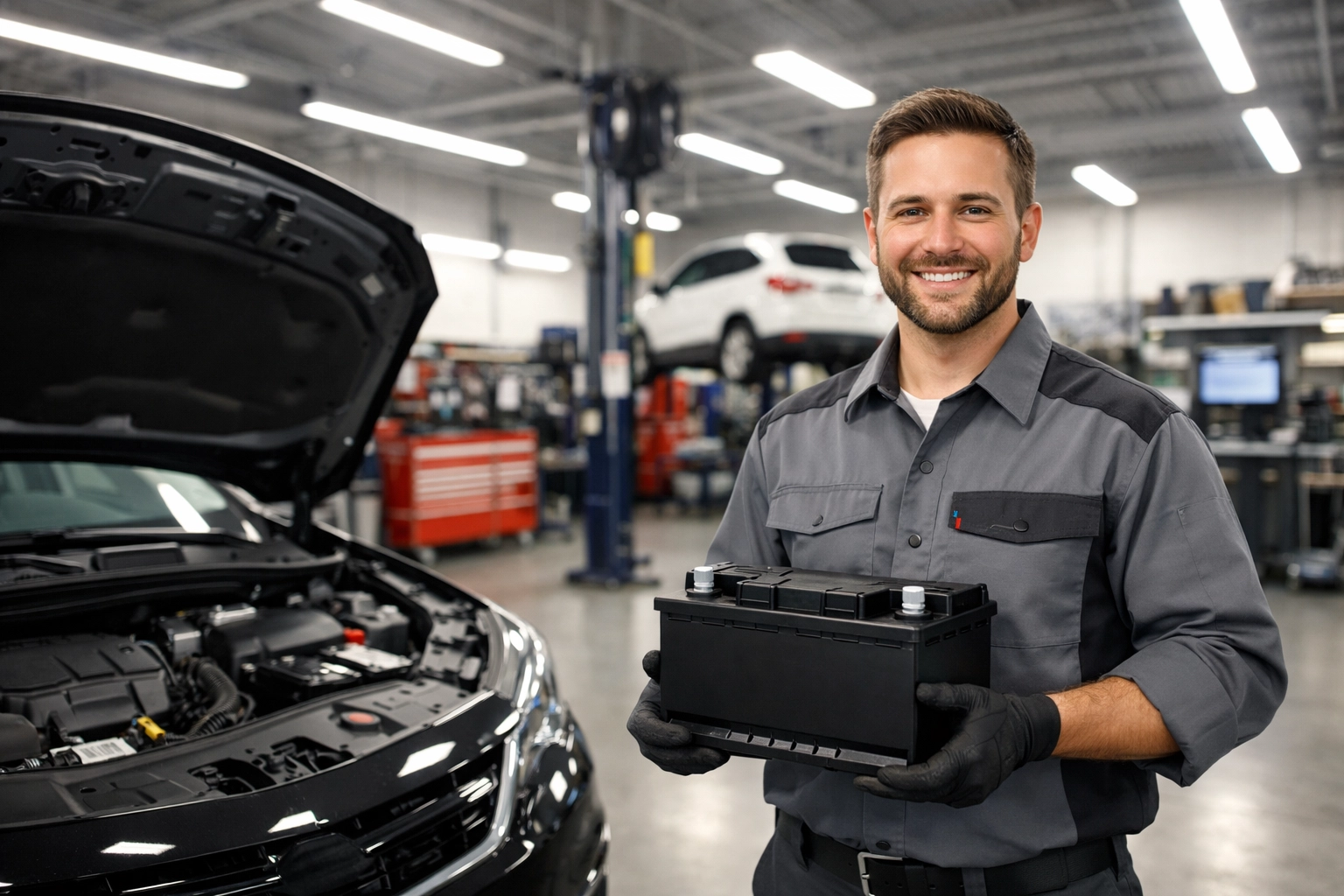 Expert mechanic providing fast car battery replacement at Silver Hill Auto Repair in Suitland.