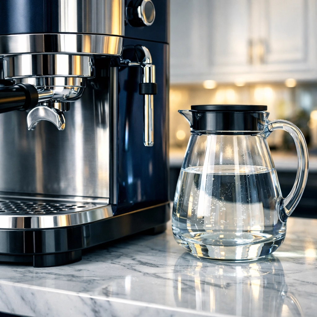 Sleek espresso machine on a marble counter, highlighting the importance of descaling your coffee maker.