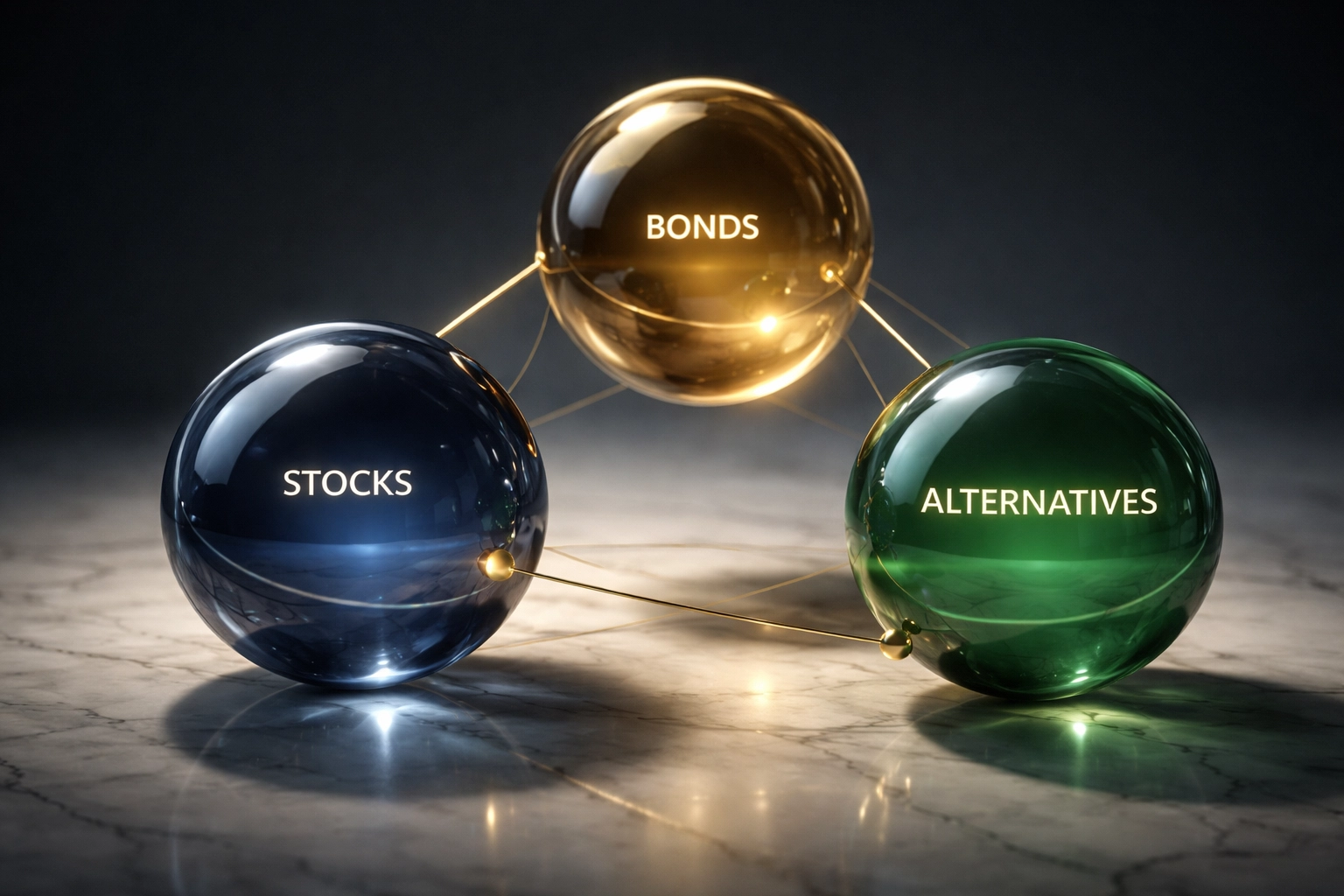 Visual representation of 40/30/30 portfolio diversification showing balance between stocks, bonds, and alternatives