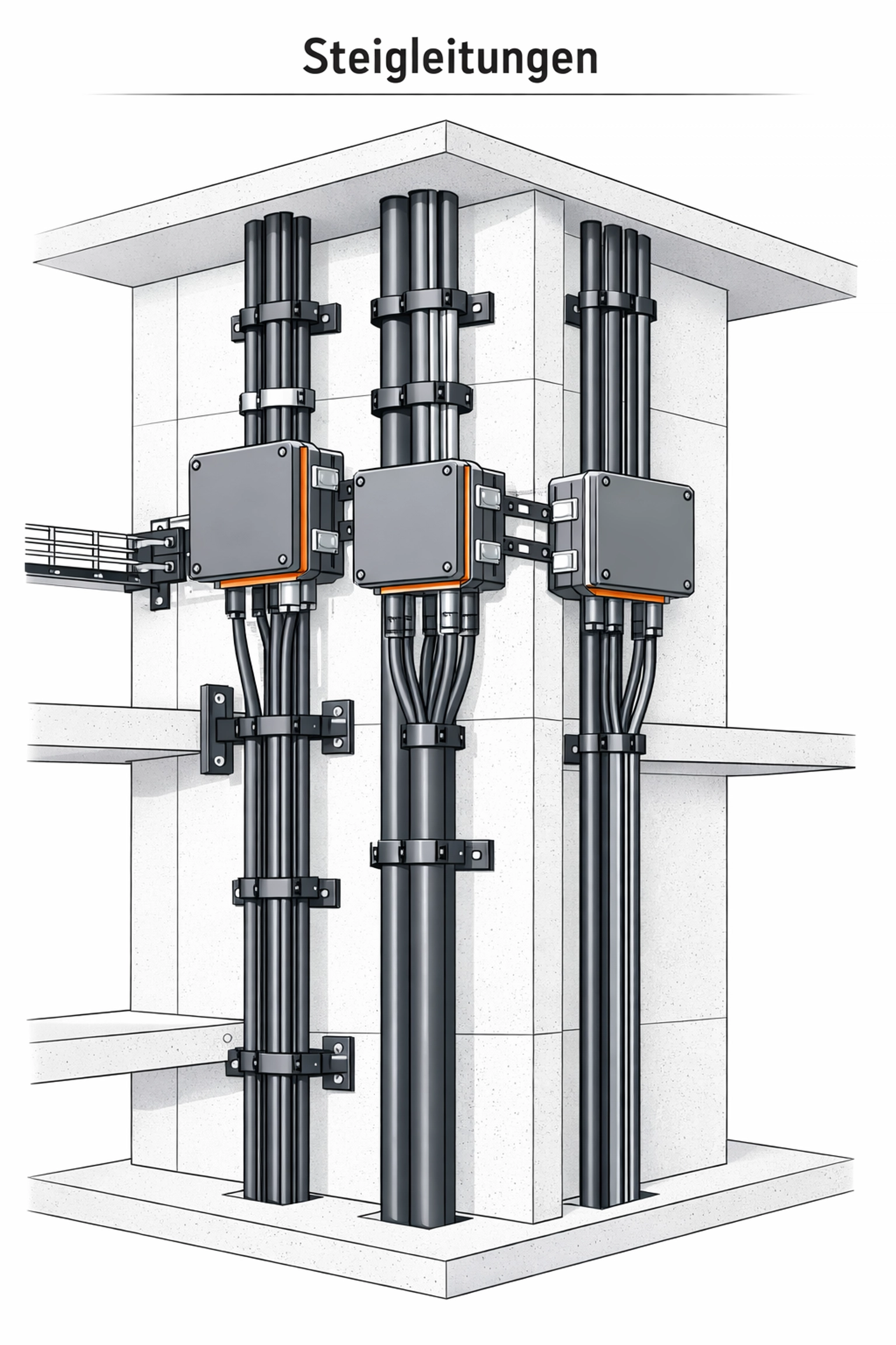 Sichere technische Steigleitungen und fachgerechte Kabelverlegung für Smart Home Sicherheit in Wien.