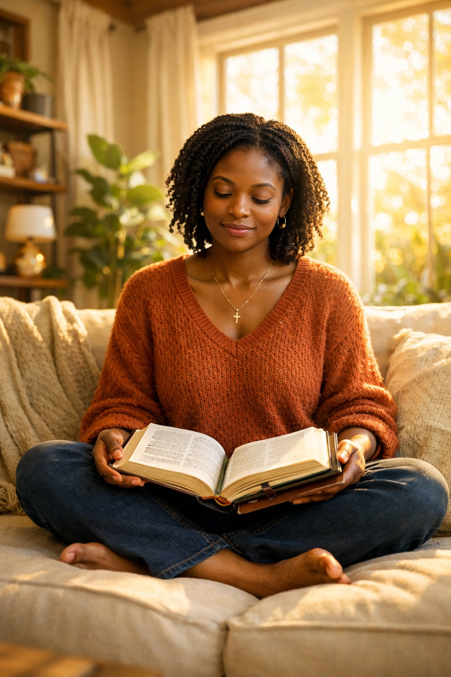Woman praying with Bible and journal seeking God's guidance in dating relationships