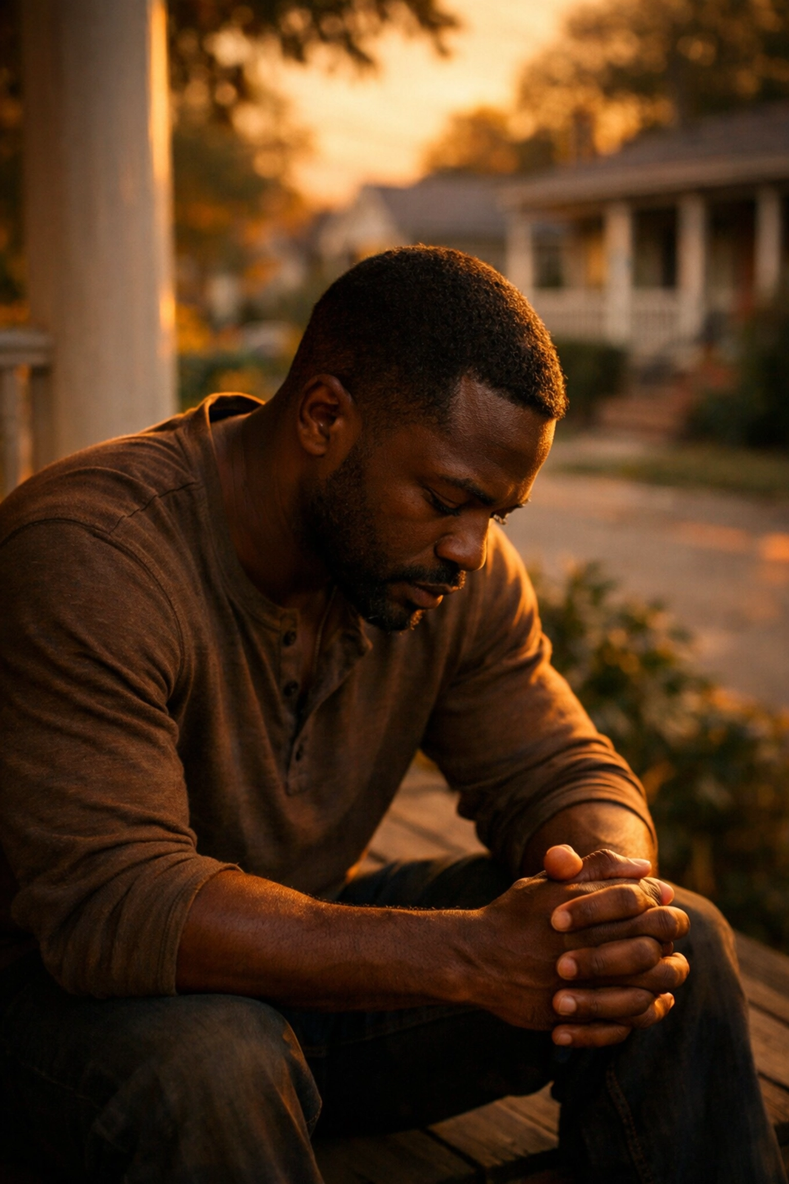 Black man sitting alone reflecting on emotional burden and mental health challenges