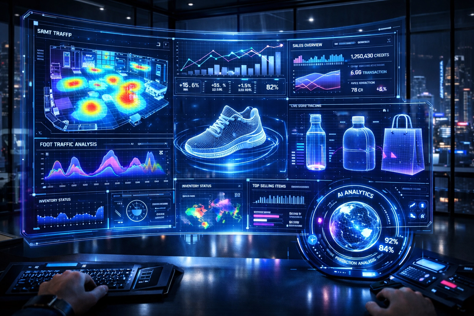 AI-powered merchant dashboard on Larecoin.ai for tracking metaverse store analytics and virtual sales data.