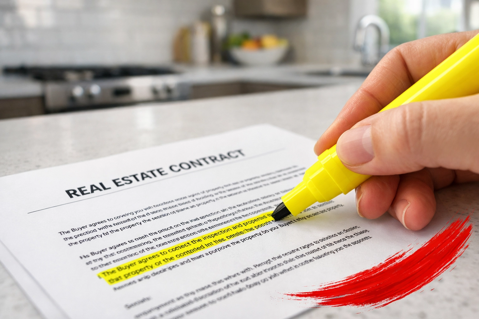 Highlighting the Arizona wholesale buyer disclosure clause on a real estate contract. Highlighting the Arizona wholesale buyer disclosure clause on a real estate contract.