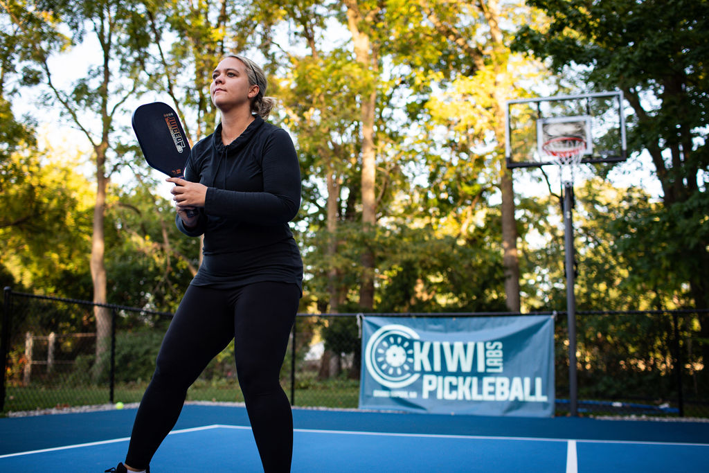 Action shot of competitive pickleball play
