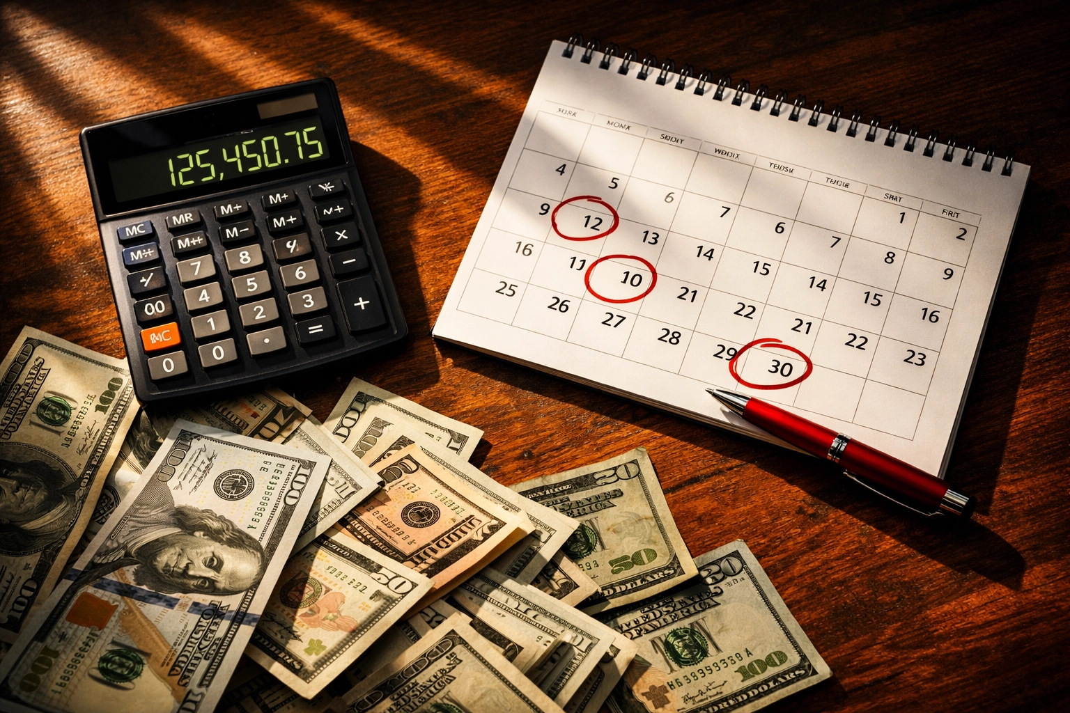 Calculator and calendar showing life insurance premium cost increases over time