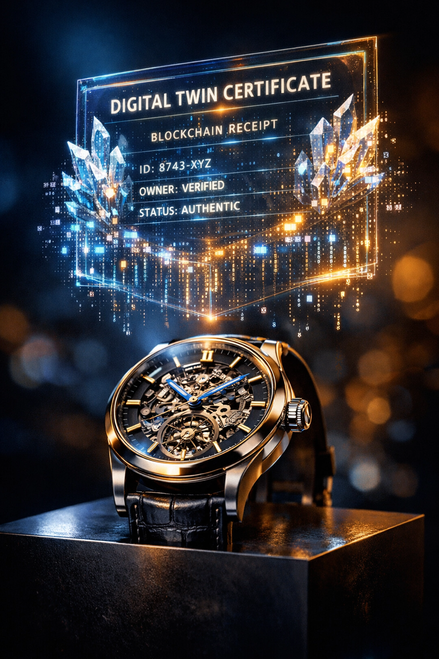 Secure Larecoin NFT receipt and digital blockchain certificate of authenticity for luxury goods in the Metaverse.