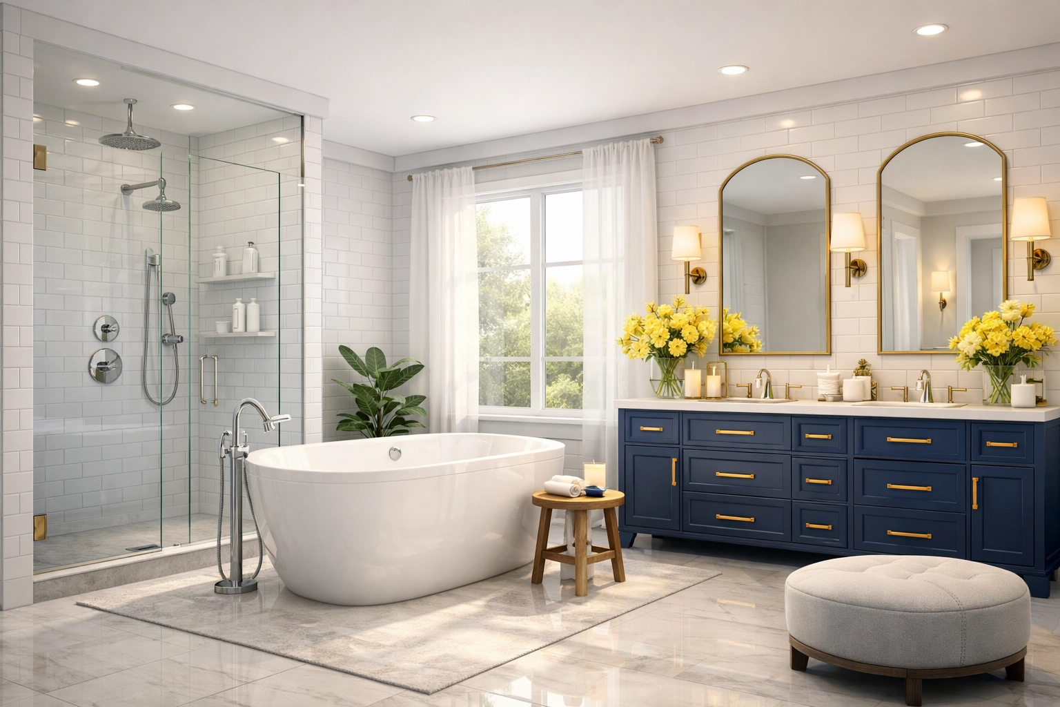 Gleaming luxury bathroom showing non-toxic surfaces from eco-friendly house cleaning in Framingham MA.