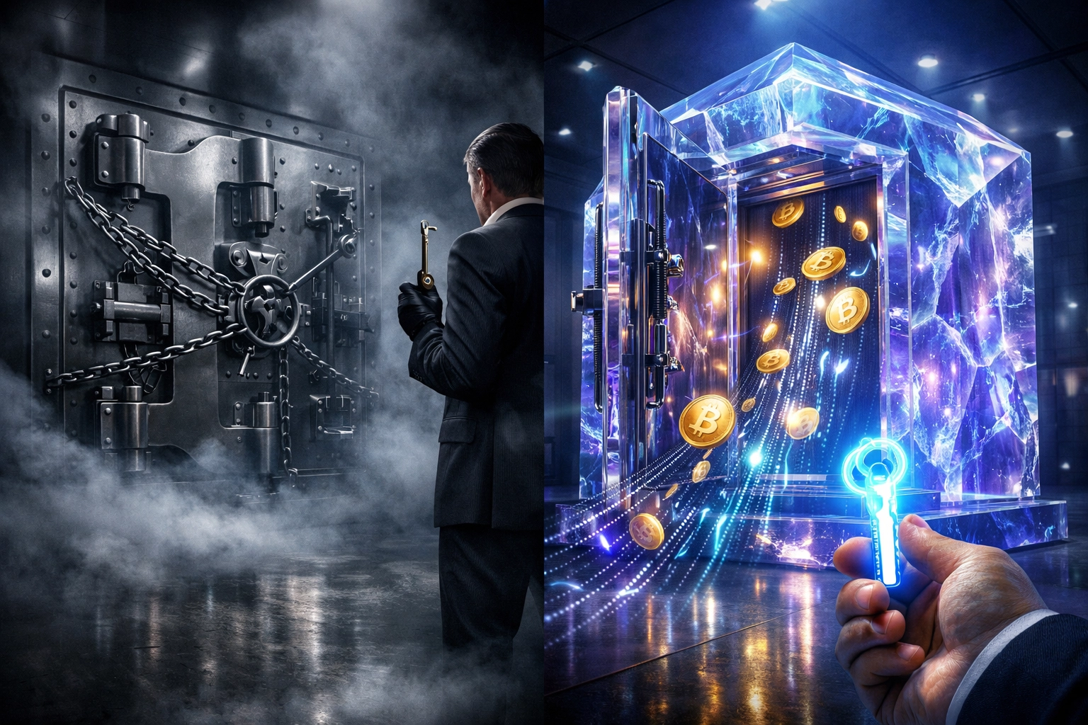 Self-custody crypto wallet versus custodial payment processor showing financial sovereignty