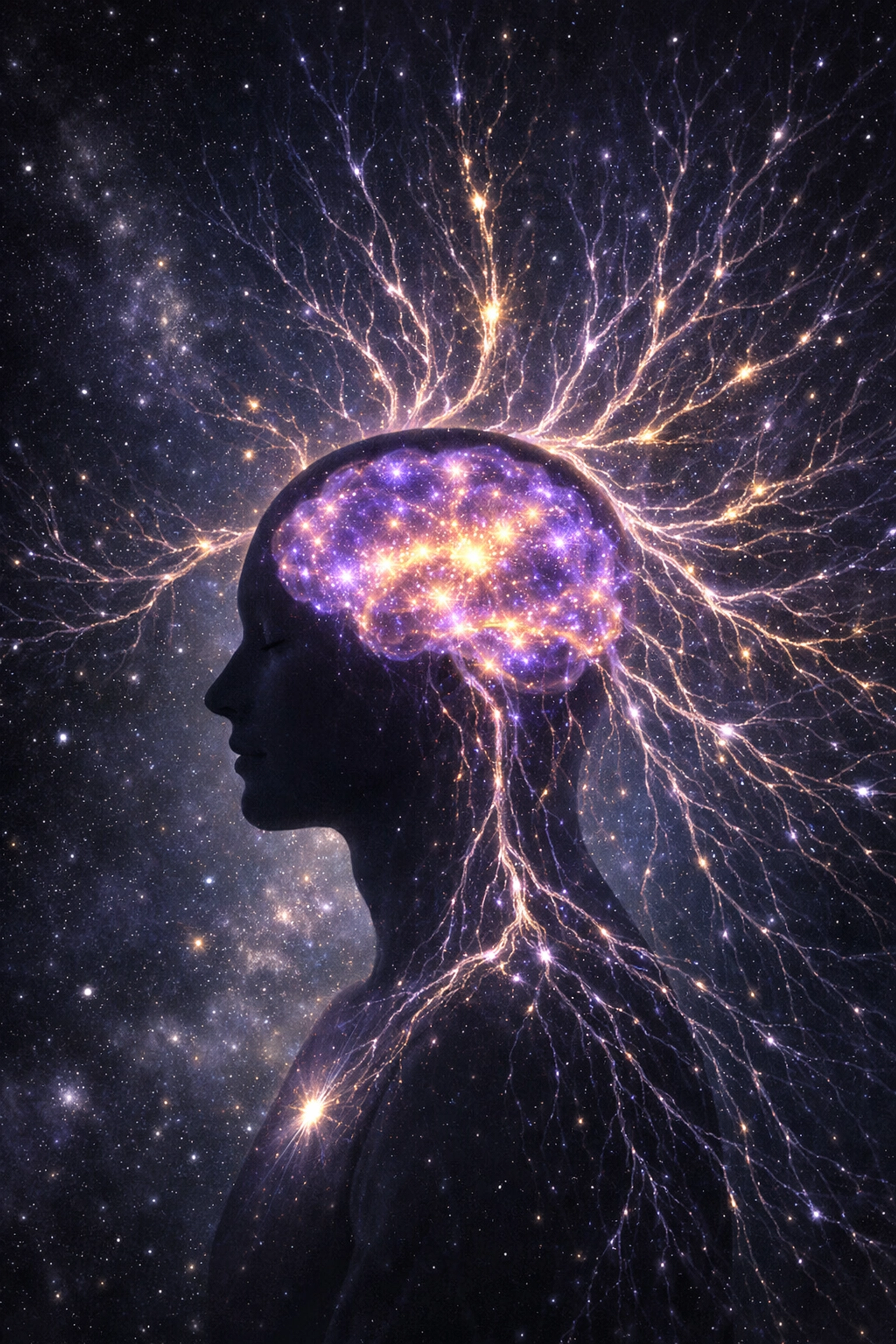 Illuminated brain silhouette and neural pathways showing mental fitness and nervous system resilience.