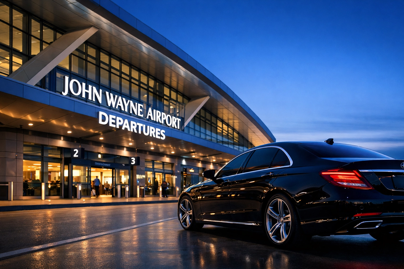 Executive sedan at Orange County airport for luxury airport transfer service