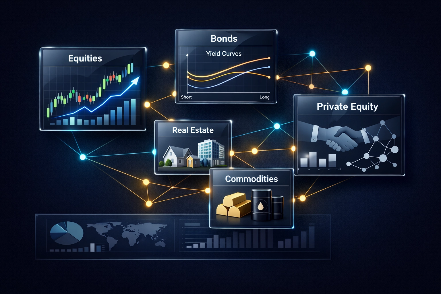 Investment dashboard displaying alternative assets and portfolio allocation strategies