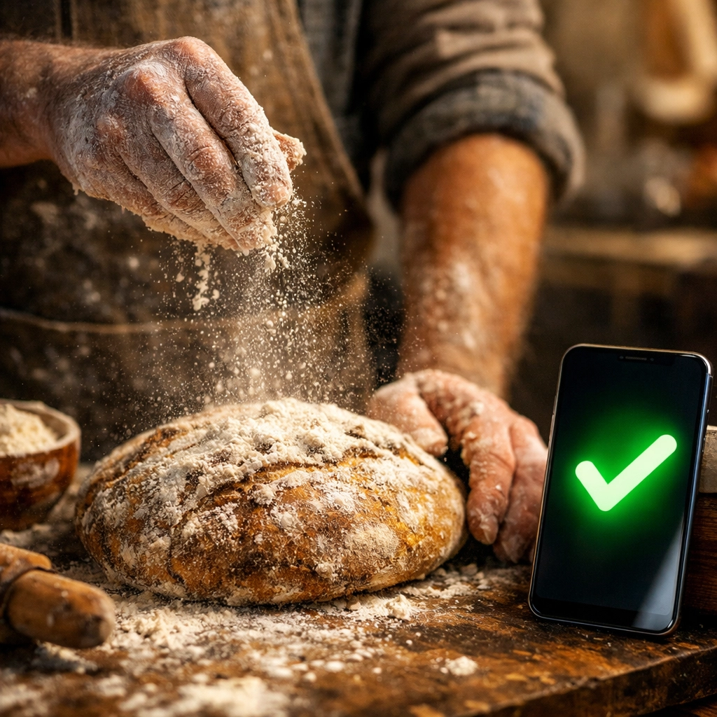 A local business owner focusing on their craft while AI captures customer leads on a smartphone.