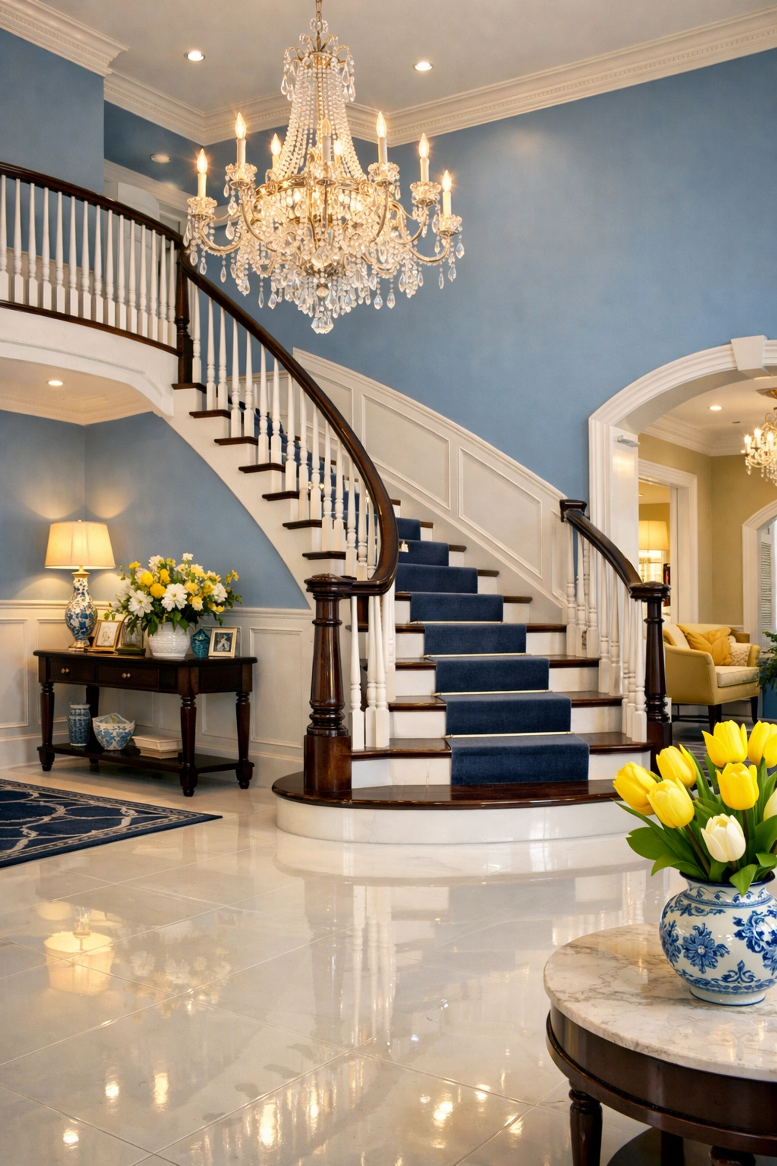 Detailed deep cleaning in a grand Lincoln foyer with polished floors and spotless architectural features.