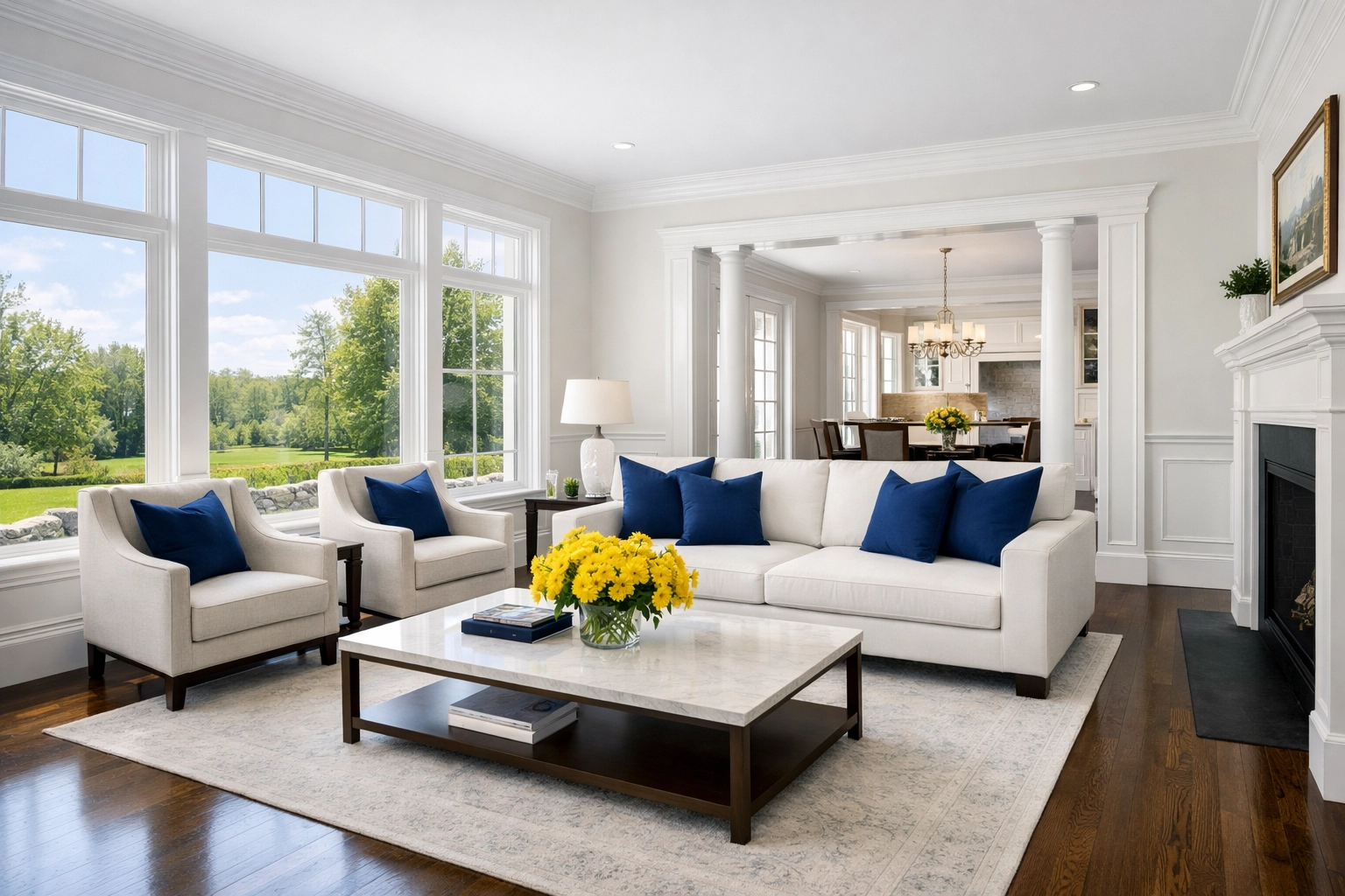 Clean Westford living room showing the results of professional weekly house cleaning in Massachusetts.