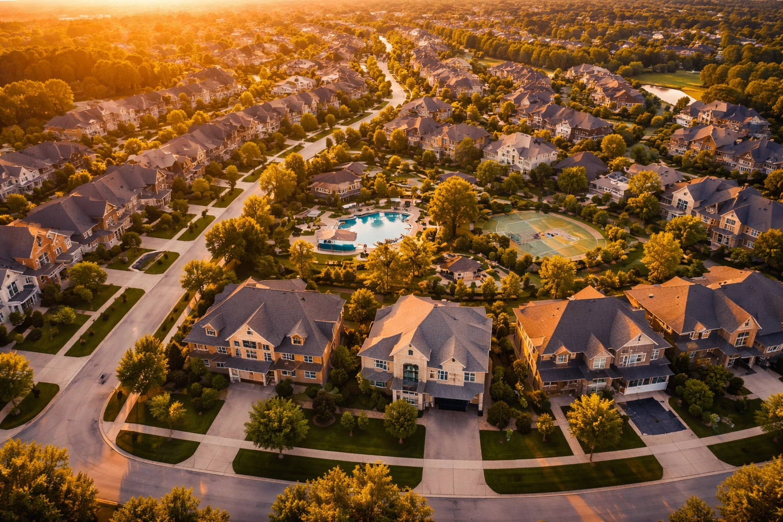 Aerial view of a luxurious residential neighborhood highlighting targeted real estate marketing opportunities