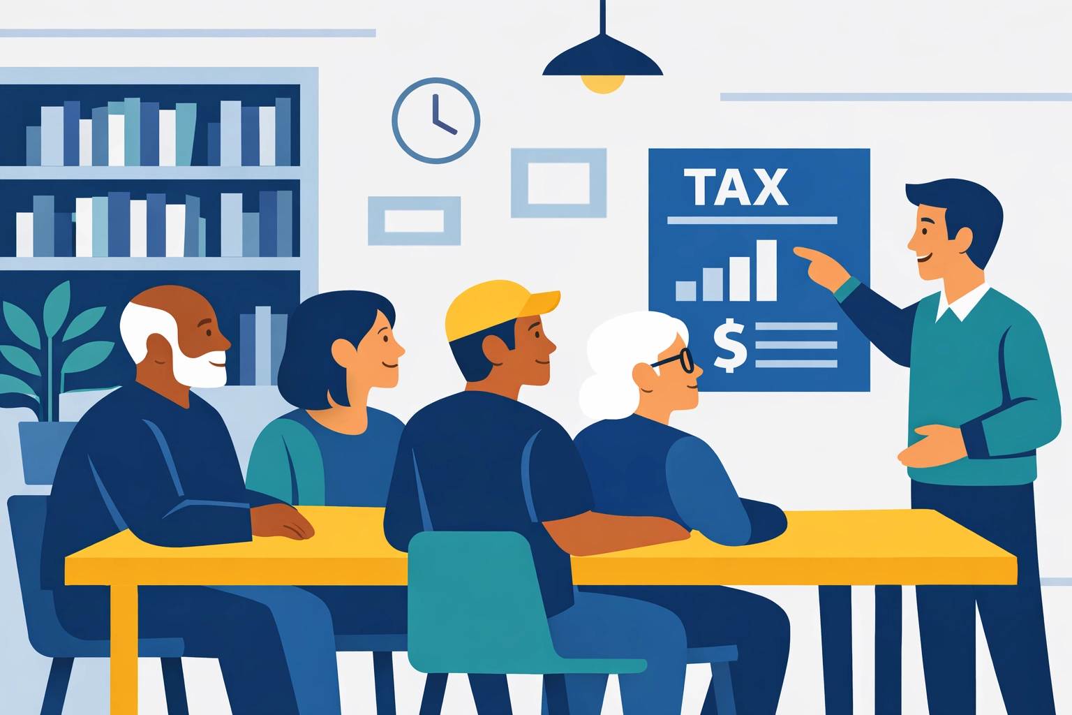 New Haven residents meeting with a tax advisor for community tax preparation assistance.