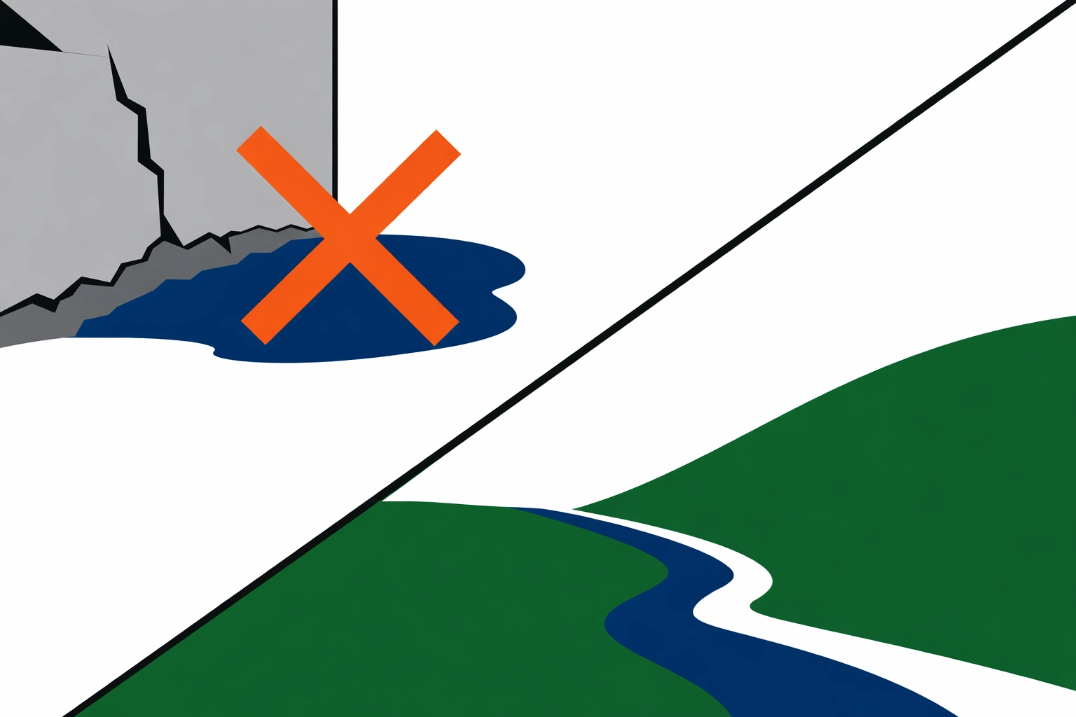 Comparison of standing water at a foundation versus a professionally graded landscape with proper drainage.