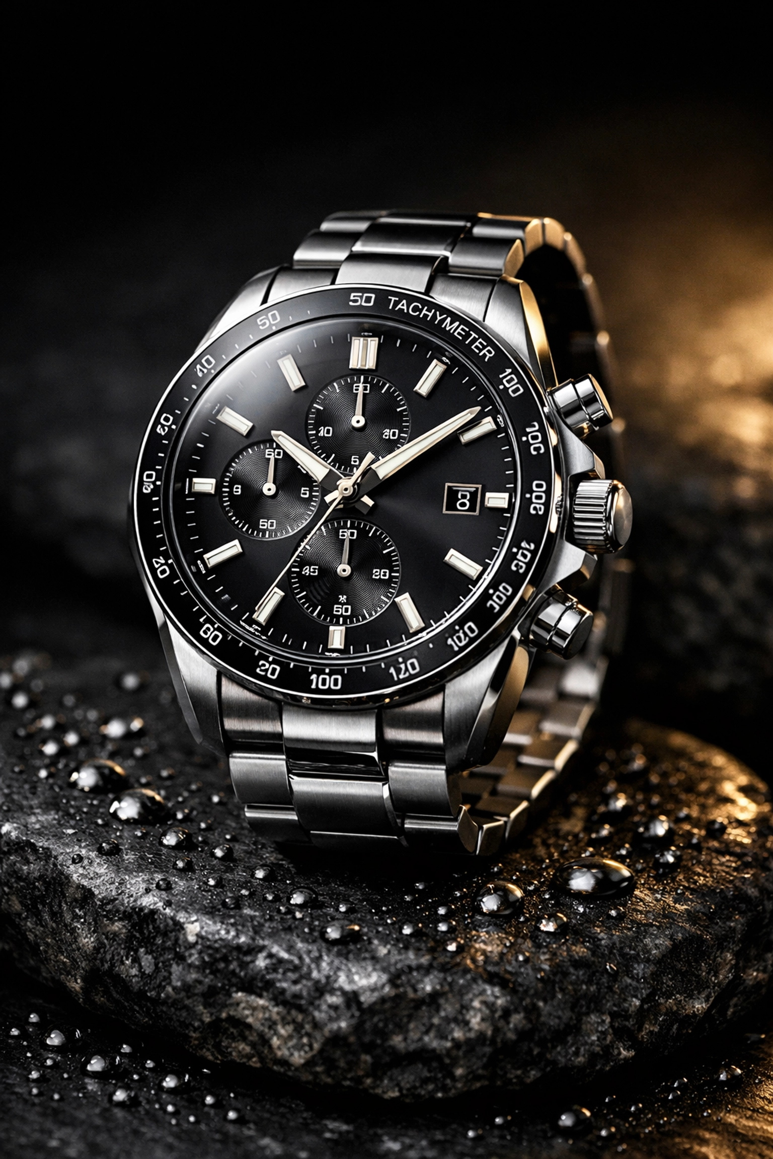 High-end product photography Miami featuring a luxury watch with creative lighting.