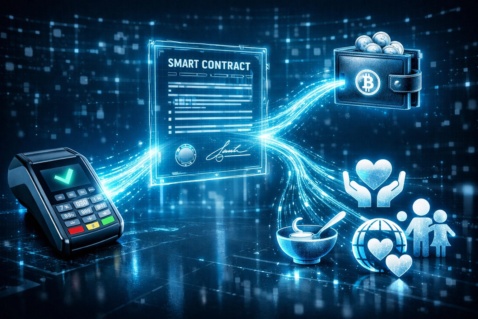 LarePAY smart contract automatically splitting payment between merchant and verified global charities