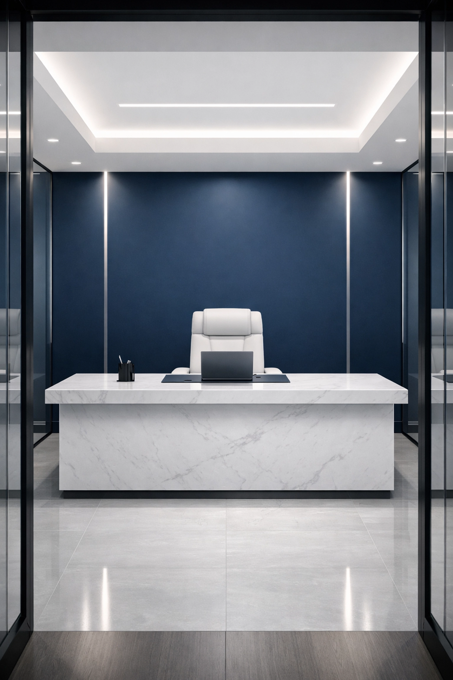 A clean, minimalist executive office in Rutland MA, highlighting the morale benefits of professional cleaning.