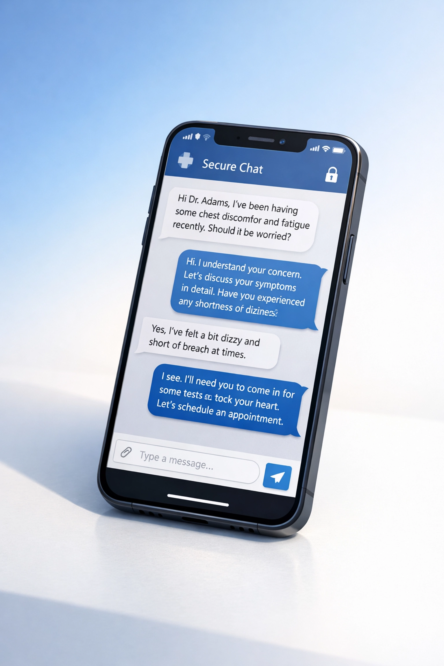 Secure text-based medical messaging on smartphone for online ED consultation with licensed doctor