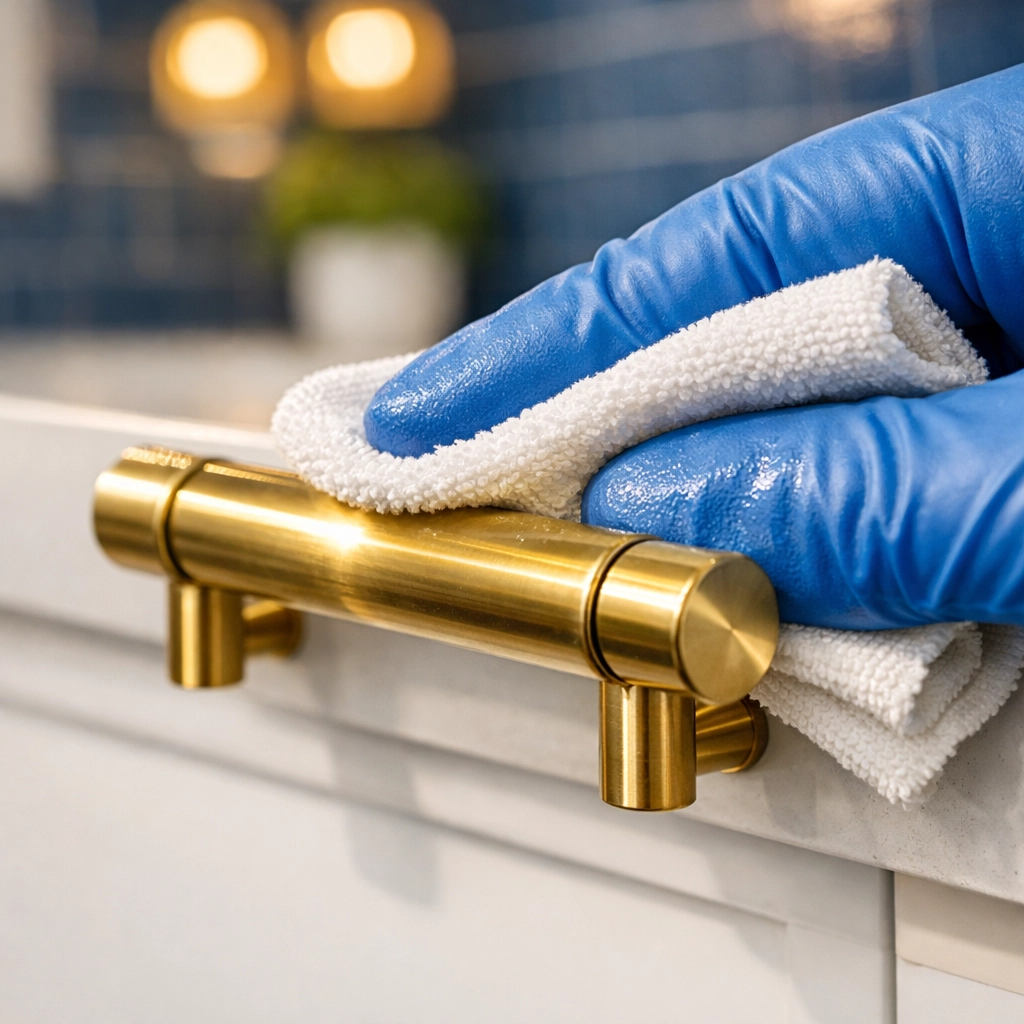 Deep cleaning Worcester professional sanitizing kitchen cabinet handles with precision and care.