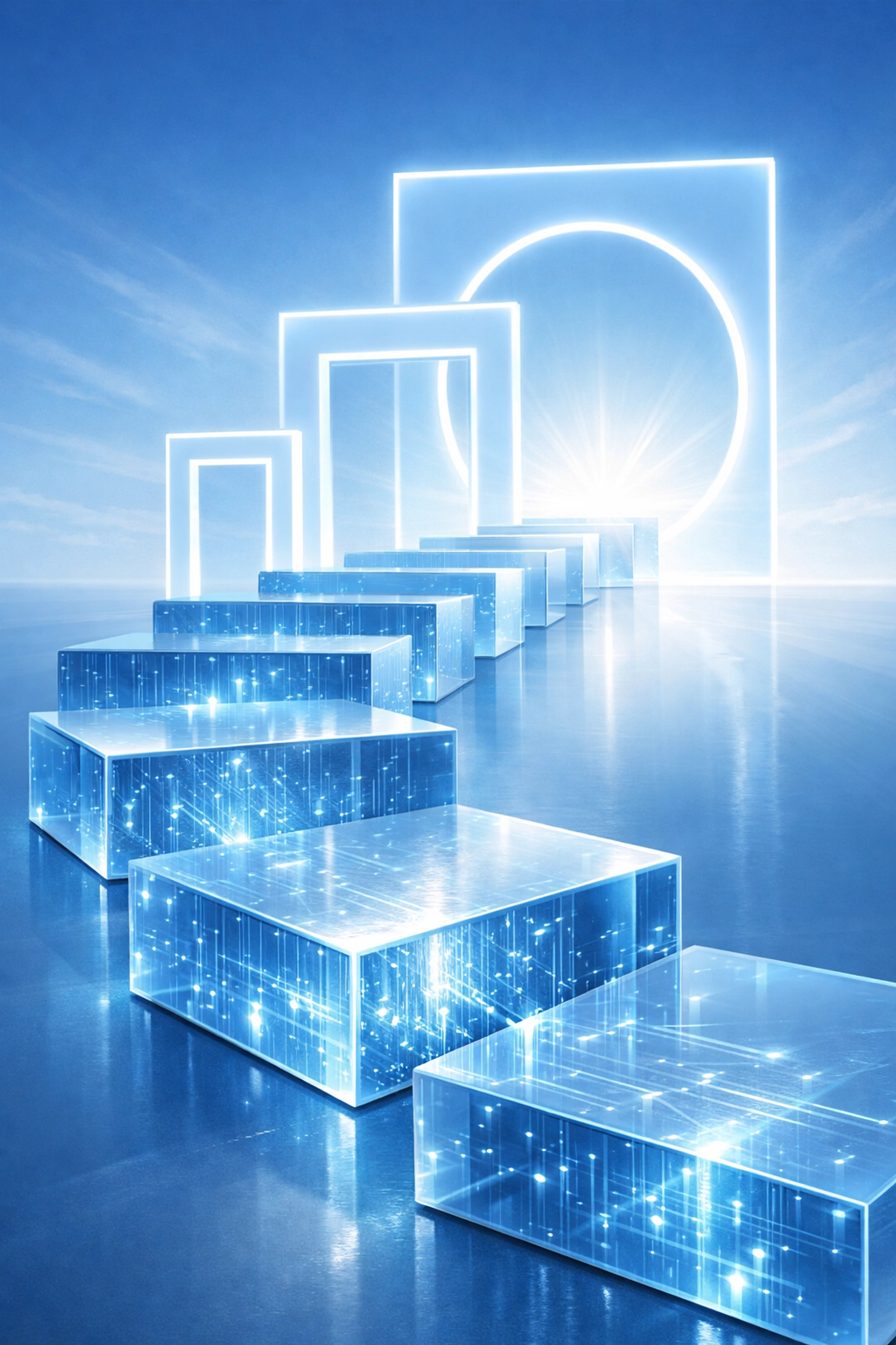Strategic roadmap pathway through digital portals representing business scaling and data infrastructure.