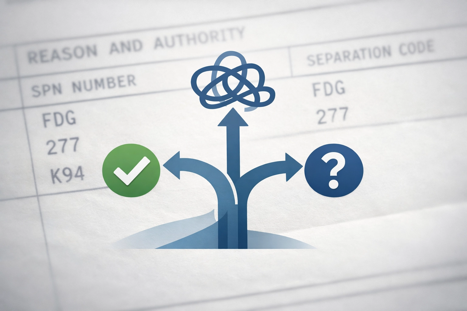 DD214 document with confusing separation codes creating verification challenges in veteran admissions