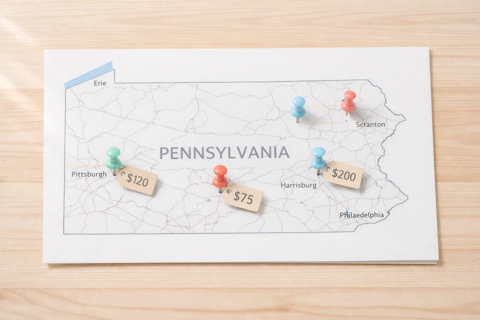 Pennsylvania map showing car insurance rate differences by city and location