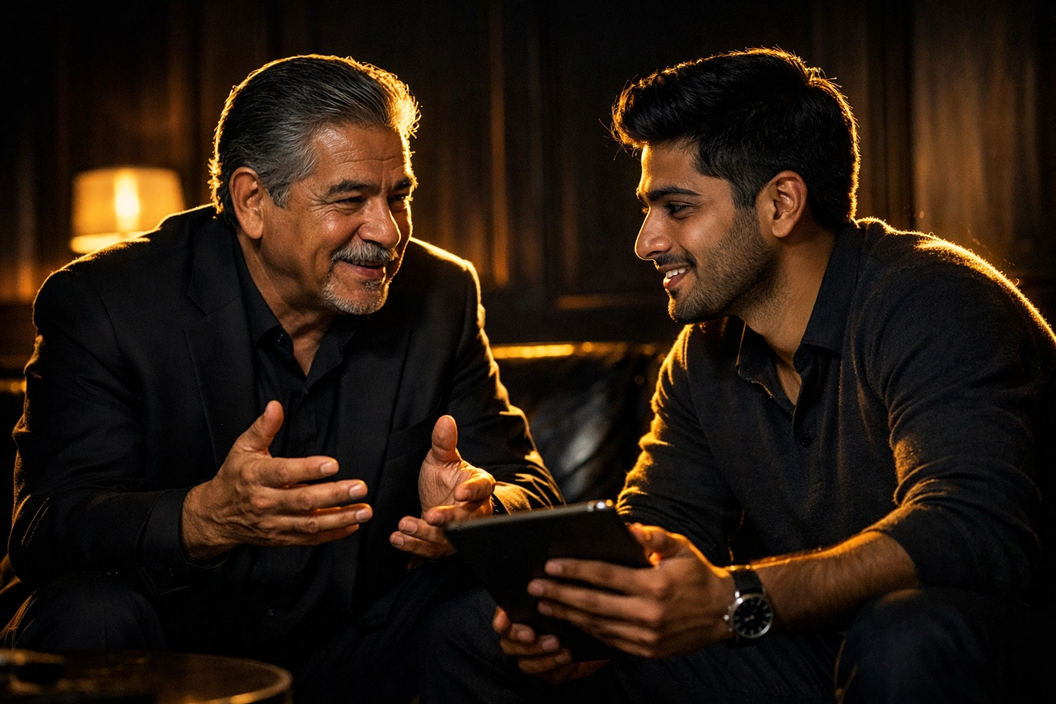 Supportive manager mentoring a young professional, demonstrating human leadership and employee engagement.