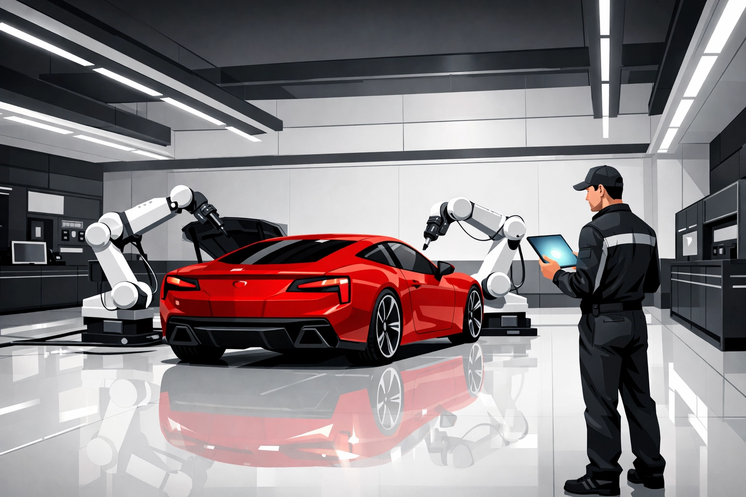 Modern dealership service bay illustrating efficient recall management and increased service revenue.