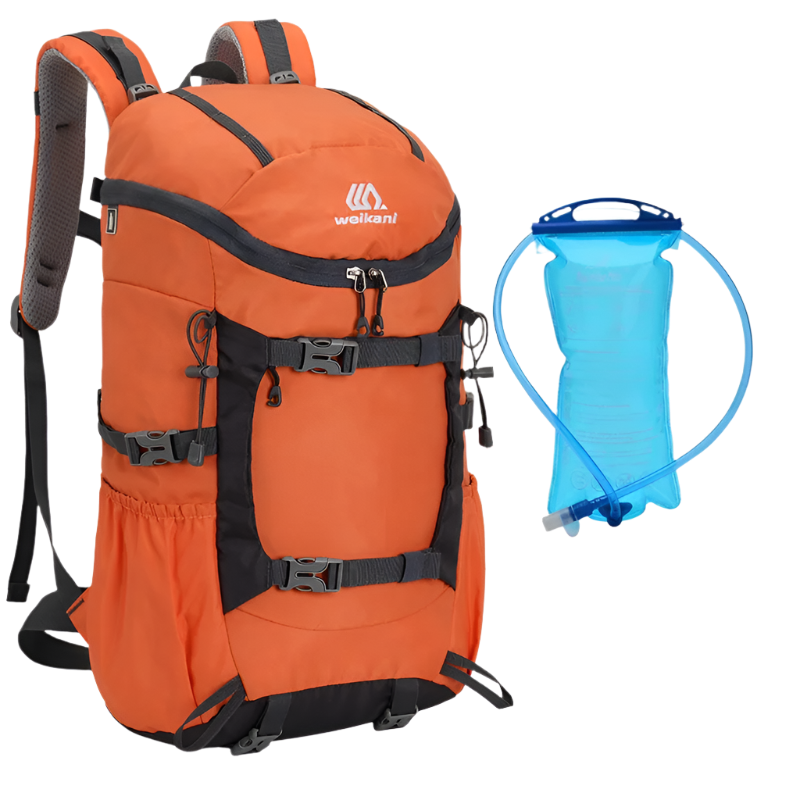 Rugged orange hiking backpack with hydration reservoir